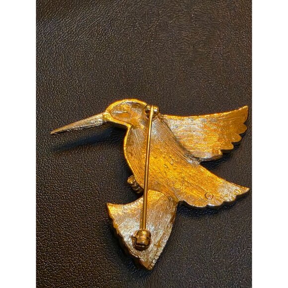 Gold-Tone Hummingbird Pin Brooch With Red Eye Detail - Picture 3 of 8